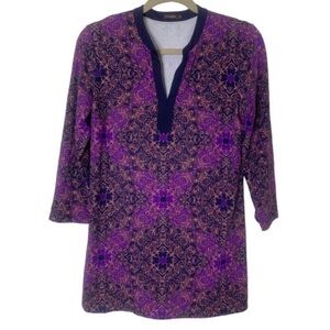 J. McLaughlin Purple Paisley Print Medium Catalina Cloth Stretchy V Neck Top